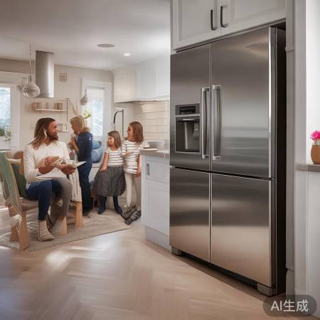 开放式厨房，冰箱融入家庭生活