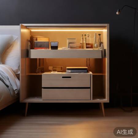 多层床头柜带保险柜，安全实用双重保障